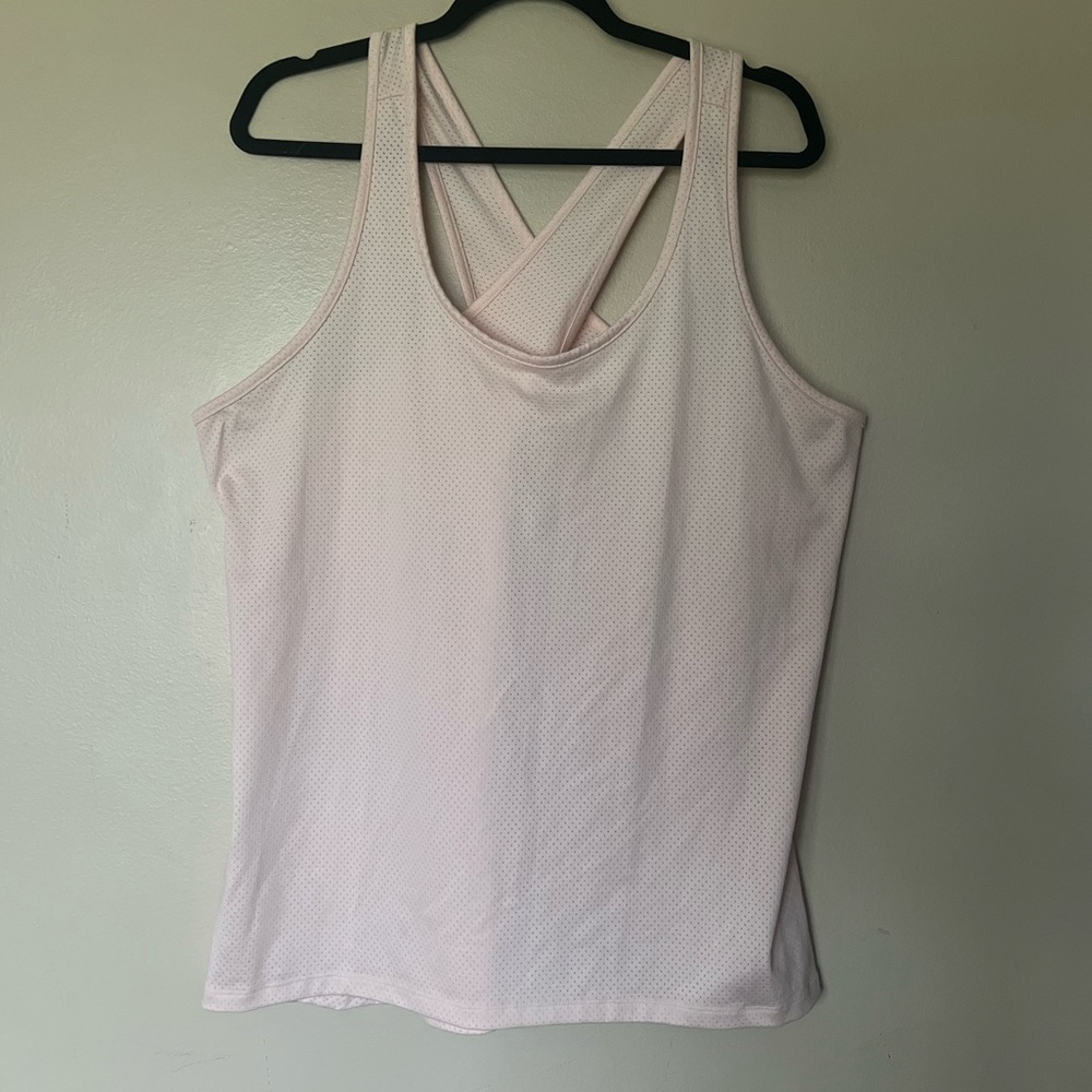 CALIA by Carrie Underwood Pale Pink Cross-Back Mesh Tank